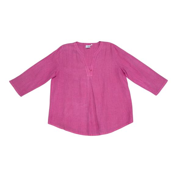 Hot Cotton Marc Ware Linen Pink Shirt V Neck Bright Pink Womens XLarge Lagenlook - Picture 1 of 7